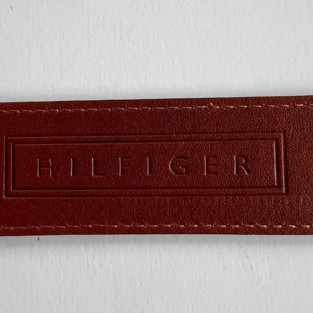 Tommy Hilfiger Brown Embossed Leather Belt Croc Print Size S Made in Turkey